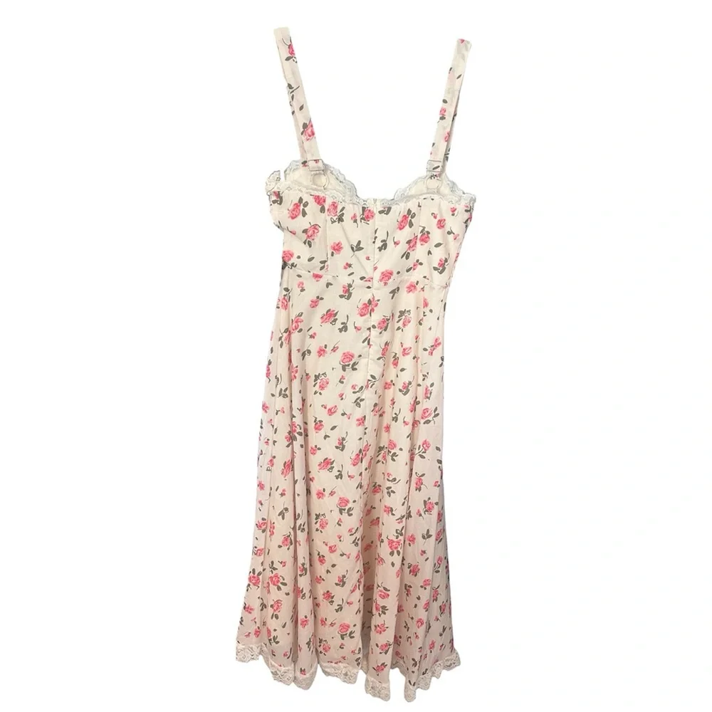 Mika and Gala Lilywhyt Small Pink White Floral Dress with Eyelet Trim - Picture 4 of 5